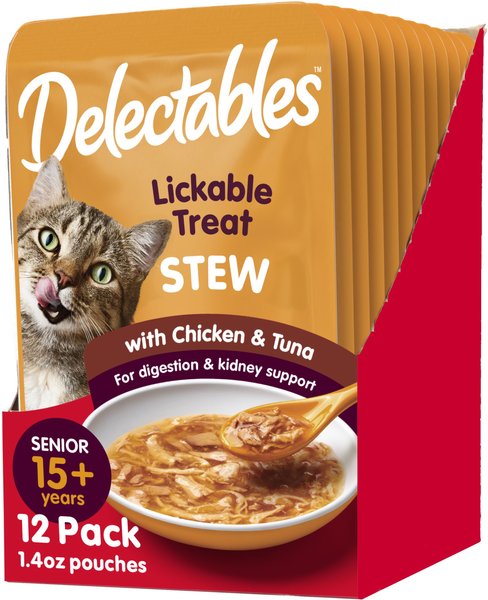 Hartz Delectables Stew Senior 15+ Chicken & Tuna Lickable Cat Treat, 1.4-oz, case of 48 slide 1 of 11