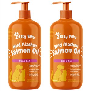 Zesty Paws Wild Alaskan Salmon Oil Liquid Skin & Coat Supplement for Dogs & Cats, 32-oz bottle, bundle of 2