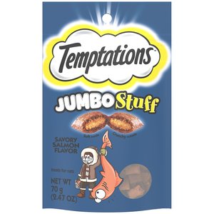 Temptations Jumbo Stuff Savory Salmon Flavor Cat Treats, 2.5-oz bag, bundle of 4