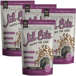 Lil' Bitz Chicken & Liver Cat Treats, 3-oz bag, bundle of 4
