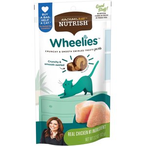 Rachael Ray Nutrish Wheelies Real Chicken Crunchy & Smooth Swirled Cat Treats, 2.2-oz pouch, pack of 2