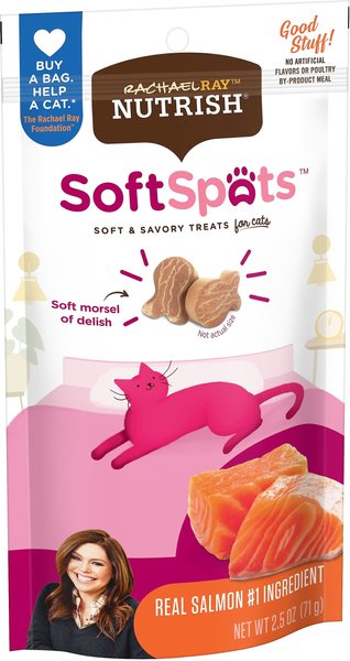 Rachael Ray Nutrish Soft Spots Salmon Soft & Savory Cat Treats, 2.5-oz pouch, 2.5-oz pouch, bundle of 6 slide 1 of 3
