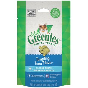 Greenies Feline Tempting Tuna Flavor Adult Dental Cat Treats, 2.1-oz bag, bundle of 2