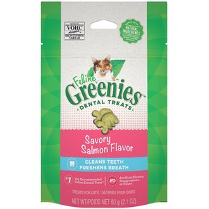 Greenies Feline Savory Salmon Flavor Adult Dental Cat Treats, 2.1-oz bag, bundle of 2