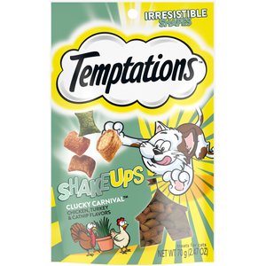 Temptations ShakeUps Clucky Carnival Chicken, Turkey & Catnip Flavor Cat Treats, 2.47-oz bag, bundle of 2