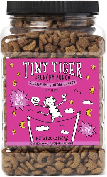 Tiny Tiger Crunchy Bunch, Fearless Feathers & Gracious Gills, Chicken & Seafood Flavor Cat Treats, 20-oz bag, bundle of 2 slide 1 of 7