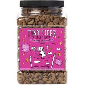 Tiny Tiger Crunchy Bunch, Fearless Feathers & Gracious Gills, Chicken & Seafood Flavor Cat Treats, 20-oz bag, bundle of 6