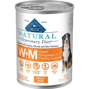 Blue Buffalo Natural Veterinary Diet W+M Weight Management + Mobility Support Grain-Free Wet Dog Food, 12.5-oz, case of 12, bundle of 2