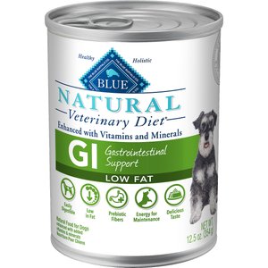 Blue Buffalo Natural Veterinary Diet GI Gastrointestinal Support Low Fat Grain-Free Wet Dog Food, 12.5-oz, case of 24