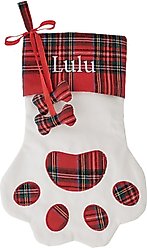 Frisco Paw Personalized Plaid Dog & Cat Stocking, White