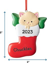 Frisco Cat in Stocking Resin Personalized Ornament slide 2 of 7