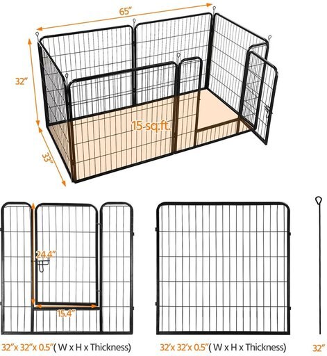 Yaheetech Heavy Duty Wire Dog & Cat Playpen, Black, 32-inch