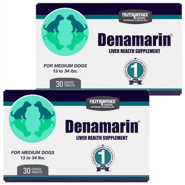 Nutramax Denamarin Liver Health Tablet Supplement for Medium Dogs, 30 count blister pack, bundle of 2 slide 1 of 6