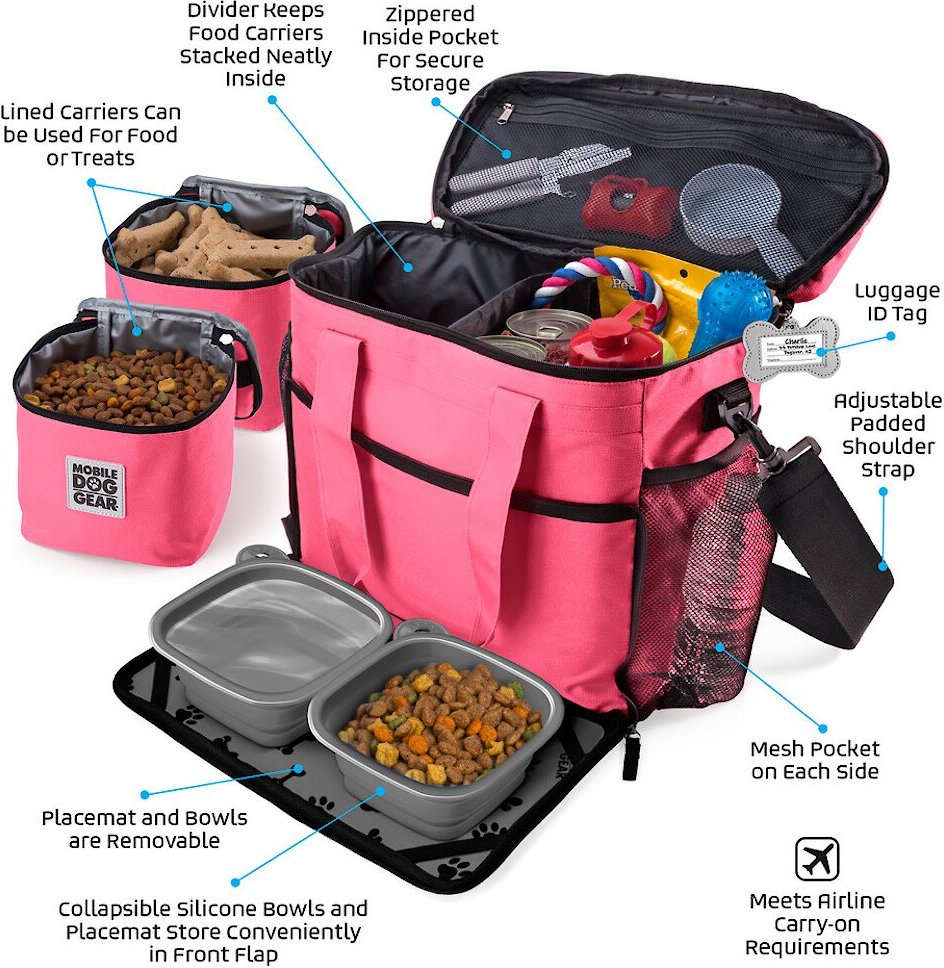 MOBILE DOG GEAR Week Away Personalized Dog Bag, Pink