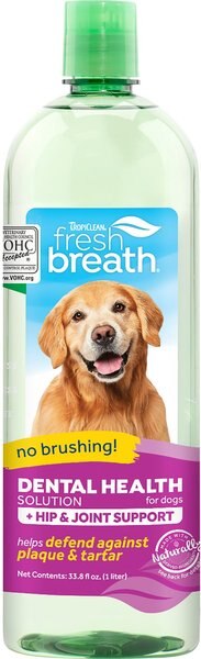 TropiClean Fresh Breath Dental Health Solution + Hip & Joint Support Dog Dental Water Additive, 33.8-oz bottle, bundle of 2 slide 1 of 11