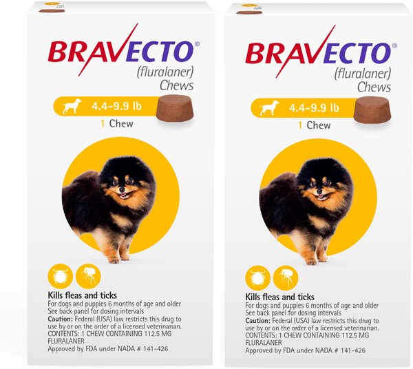 BRAVECTO Topical Solution for Dogs, 4.4-9.9 lbs, (Yellow Box), 2