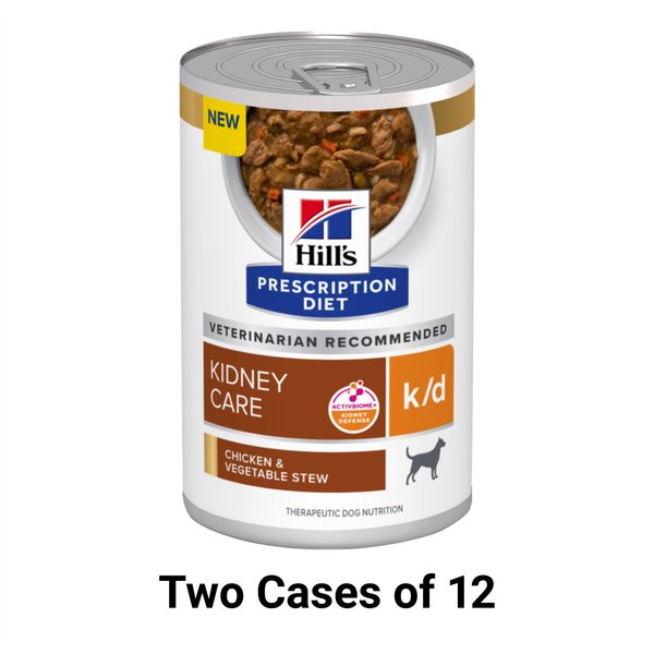Hill's Prescription Diet k/d Kidney Care Chicken & Vegetable Stew Wet Dog Food, 12.5-oz, case of 12, bundle of 2 slide 1 of 10