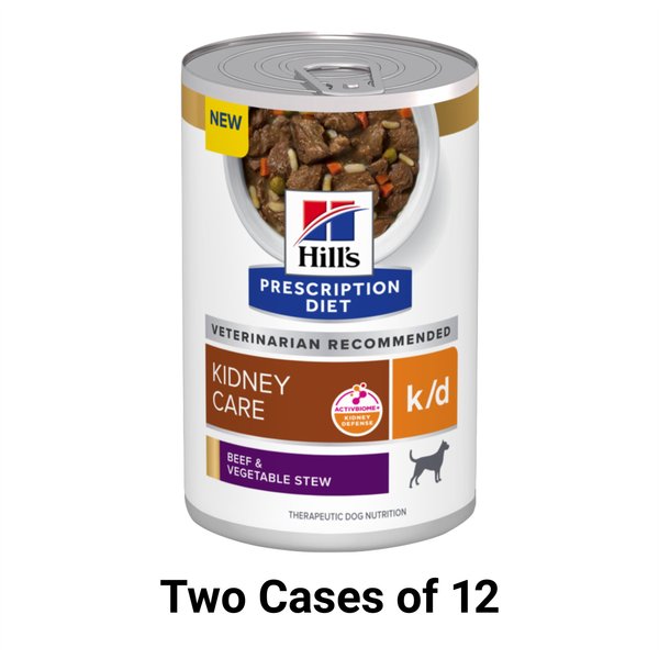Hill's Prescription Diet k/d Kidney Care Beef & Vegetable Stew Wet Dog Food, 12.5-oz, case of 24 slide 1 of 11