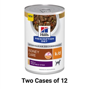 Hill's Prescription Diet k/d Kidney Care Beef & Vegetable Stew Wet Dog Food, 12.5-oz, case of 12, bundle of 2