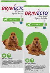 Bravecto Topical Solution for Dogs, 22-44 lbs, (Green Box), 2 Doses (24-wks. supply)
