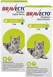 Bravecto Topical Solution for Cats, 2.6-6.2 lbs, (Green Box), 2 Doses (24-wks. supply)