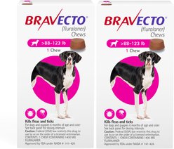 Bravecto Chew for Dogs, 88-123 lbs, (Pink Box), 2 Chews (24-wks. supply)