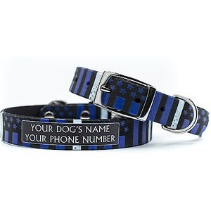 C4 White Stripe Flag Waterproof Hypoallergenic Personalized Dog Collar, Large