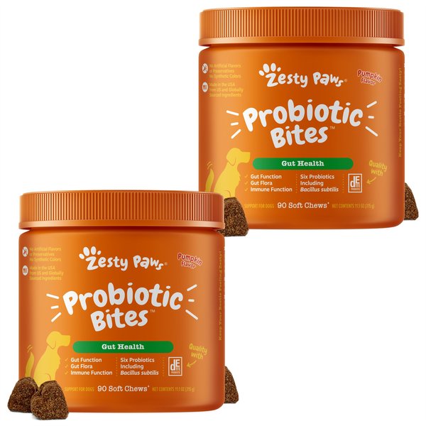 Zesty Paws Probiotic Bites Pumpkin Flavored Soft Chews Digestive Supplement for Dogs, 180 count slide 1 of 10