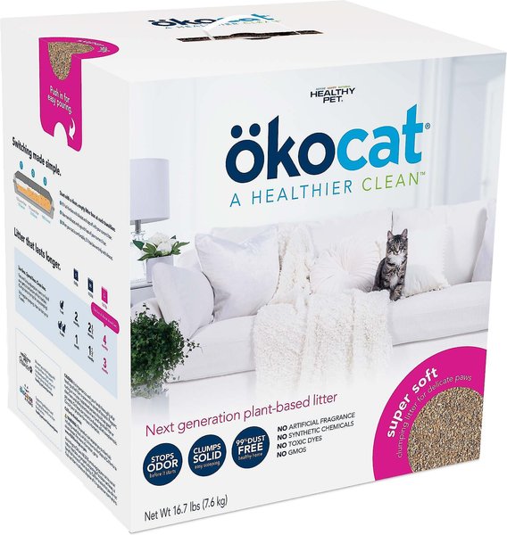 Okocat Super Soft Clumping Wood Unscented Cat Litter, 16.7-lb box, bundle of 2 slide 1 of 10