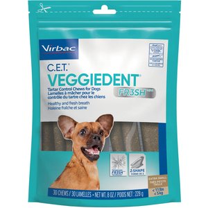 Virbac C.E.T. VeggieDent Fr3sh Dental Chews for X-Small Dogs, 90 count