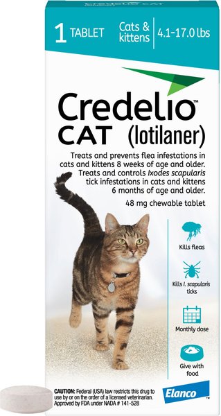 Credelio Chewable Tablets for Cats, 4.1-17 lbs, (Teal Box), 1 Chewable Tablet (1-mo. supply) slide 1 of 2