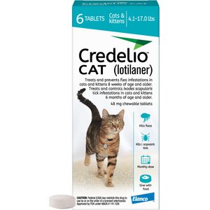 Credelio Chewable Tablets for Cats, 4.1-17 lbs, (Teal Box), 6 Chewable Tablets (6-mos. supply)