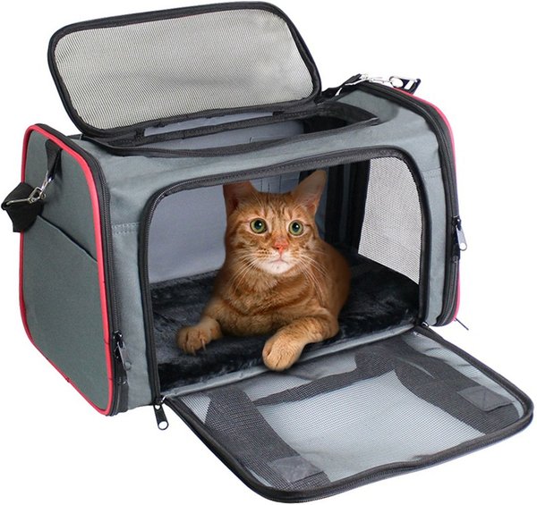 Jespet Soft-Sided Airline-Approved Travel Dog & Cat Carrier, Gray/Red, Small/Medium slide 1 of 6