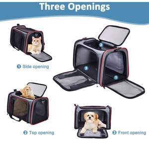 Jespet Soft-Sided Airline-Approved Travel Dog & Cat Carrier, Gray/Red, Medium/Large