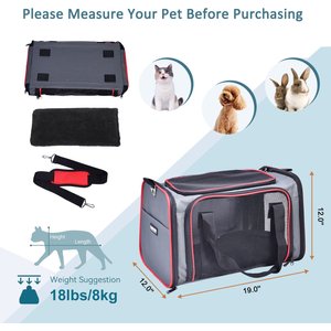 Jespet Soft-Sided Airline-Approved Travel Dog & Cat Carrier, Gray/Red, Medium/Large