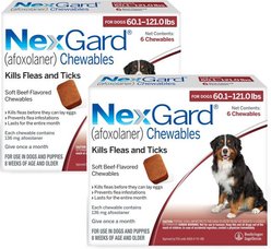 NexGard Chew for Dogs, 60.1-121 lbs, (Red Box), 6 Chews, bundle of 2 (12-mos. supply)