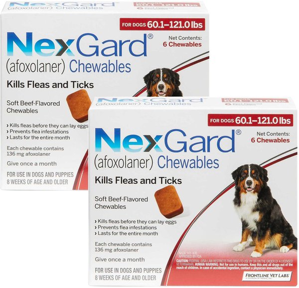NexGard Chew for Dogs, 60.1-121 lbs, (Red Box), 6 Chews, bundle of 2 (12-mos. supply) slide 1 of 11