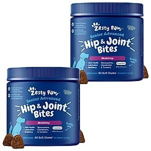 Zesty Paws Advanced Mobility Bites Chicken Flavored Soft Chews Glucosamine Hip & Joint Supplement for Senior Dogs, 180 count