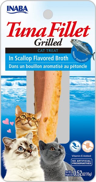 Inaba Ciao Grain-Free Grilled Tuna Fillet in Scallop Flavored Broth Cat Treat, 0.52-oz pouch, bundle of 2 slide 1 of 3