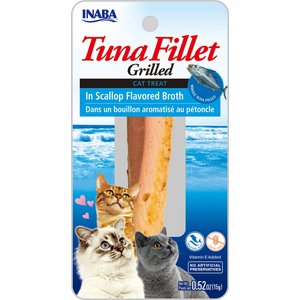 Inaba Ciao Grain-Free Grilled Tuna Fillet in Scallop Flavored Broth Cat Treat, 0.52-oz pouch, bundle of 2