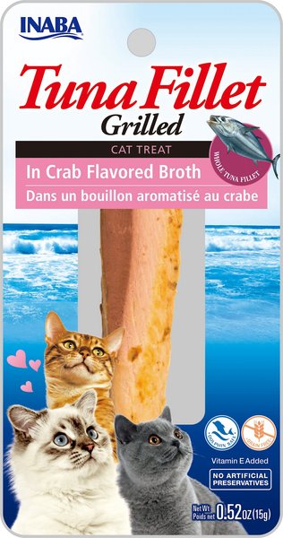 Inaba Ciao Grain-Free Grilled Tuna Fillet in Crab Flavored Broth Cat Treat, 0.52-oz pouch, bundle of 4 slide 1 of 2