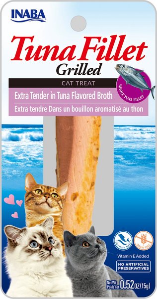 Inaba Ciao Grain-Free Grilled Tuna Fillet Extra Tender in Tuna Flavored Broth Cat Treat, 0.52-oz pouch, bundle of 4 slide 1 of 2