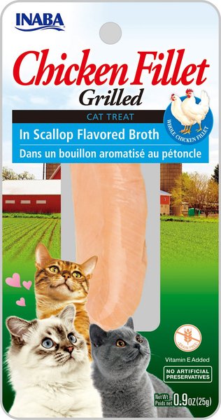 Inaba Tender Grilled Chicken Fillet in Scallop Flavored broth, soft & chewy cat treats, .9 oz pouch, 4ct slide 1 of 3