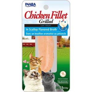 Inaba Tender Grilled Chicken Fillet in Scallop Flavored broth, soft & chewy cat treats, 0.9-oz pouch, 4ct