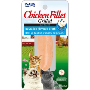Inaba Ciao Grain-Free Grilled Chicken Fillet in Scallop Flavored Broth Cat Treat, 0.9-oz pouch, bundle of 6