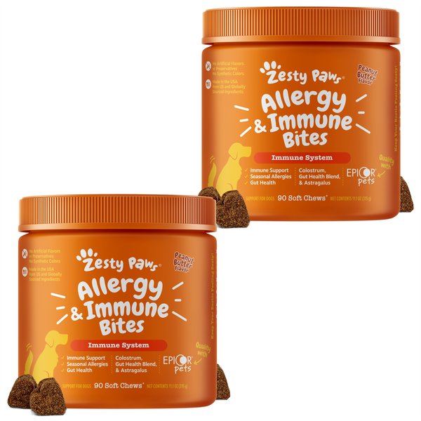 ZESTY PAWS Allergy & Immune Bites Peanut Butter Flavored Soft Chews ...