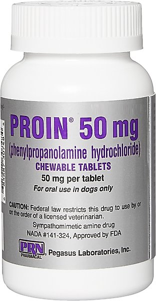 Proin (phenylpropanolamine hydrochloride) Chewable Tablets for Dogs, 50-mg, 60 tablets slide 1 of 5