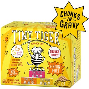 Tiny Tiger Chunks in Gravy Beef & Poultry Recipes Variety Pack Grain-Free Canned Cat Food, 3-oz, case of 48