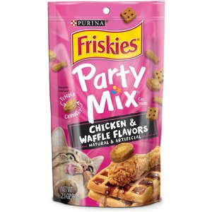 Friskies Party Mix Chicken & Waffles Flavors Crunchy Cat Treats, 2.1-oz bag, bundle of 2