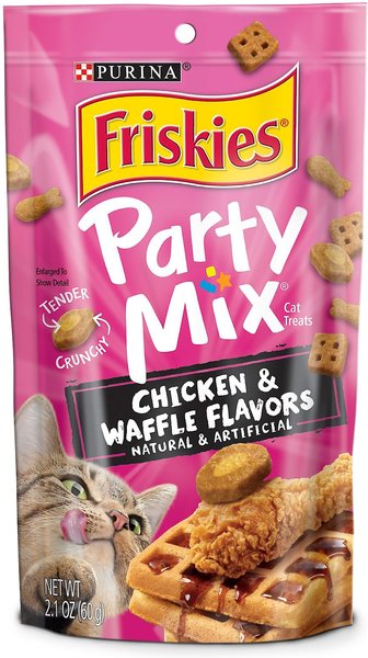 Friskies Party Mix Tender Crunchy Chicken & Waffles Cat Treats, 2.1-oz bag, bundle of 4 slide 1 of 11